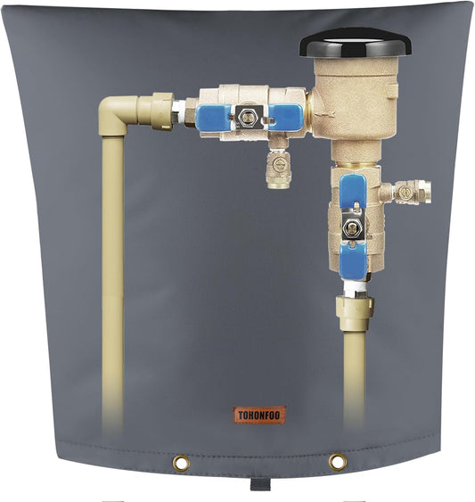 TOHONFOO Backflow Preventer Pipe Insulation Cover (5°F) - Irrigation Sprinkler Valve Insulated Pouch - Water Well Pump Cover - Sturdy 5 Layers for Winter Freeze Protection, 24" W x 26" H, Grey