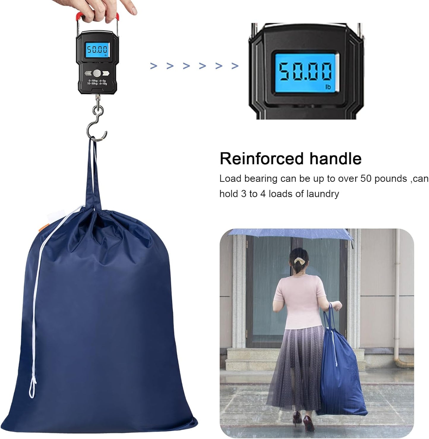 Polecasa Heavy Duty Large Laundry Bag with 130gsm Tear Resistant Fabric and Handles, Easy to Carry Dirty Clothes Drawstring Bag,Perfect for College Dorm, Travel, 2 Pack 28”x36”, Navy