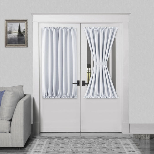 DWCN French Door Curtains – Rod Pocket Thermal Curtain for Doors with Glass Window, Kitchen and Patio Doors for Privacy, 54 X 40 Inch Length, 1 Curtain Panel with Tieback, Greyish White