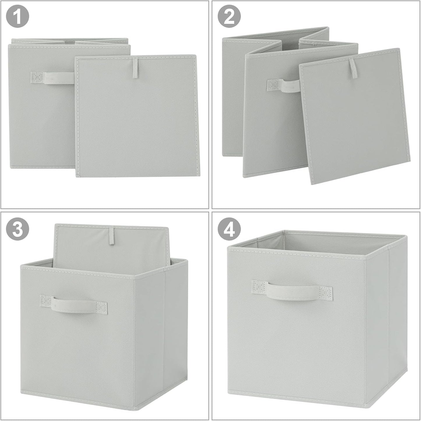 Stero Fabric Storage Bins 6 Pack Fun Colored Durable Storage Cubes with Handles Foldable Cube Baskets for Home, Kids Room, Closet and Toys Organization Gray