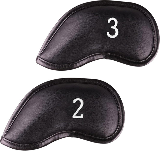 Premium Magnetic Leather Iron and Wedge Golf Club Head Covers | Set of 10 | Fits Most Clubs | Embroidered Club Label on Both Sides of Club Head Cover