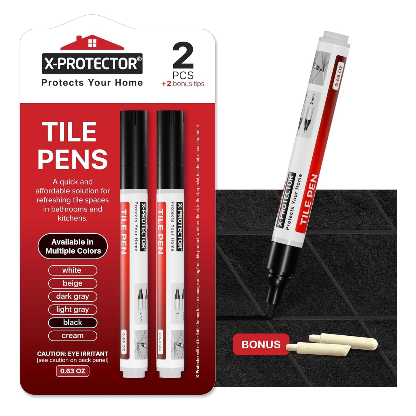 X-Protector Pen for Grout - 2 PCS, Black - Ideal Grout Paint Pens to Make Grout Black Again - Premium Grout Renew Pen with 2 Tips Types - Make Your Grouts Perfect Again!