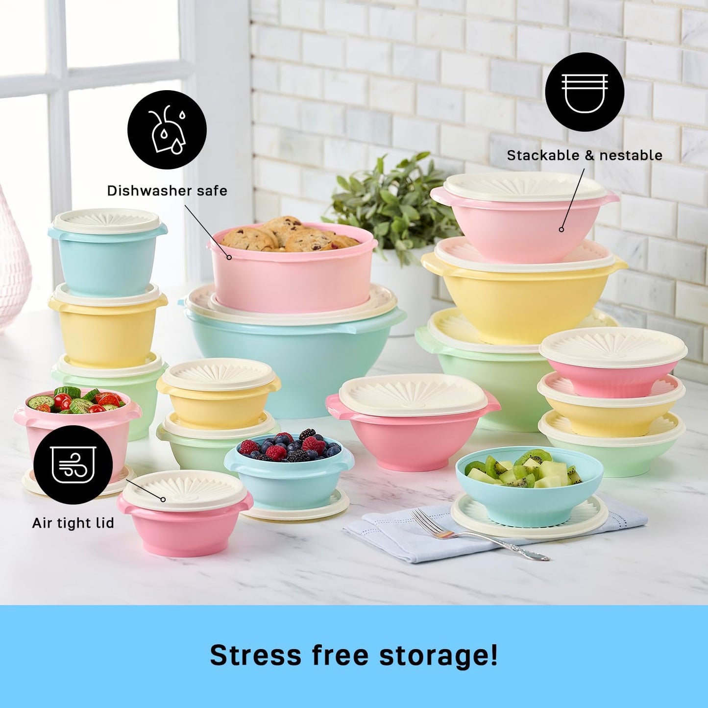 Tupperware Heritage Collection, 36 Piece Food Storage Container Set in Vintage Colors, Dishwasher Safe and BPA Free (18 containers, 18 lids)