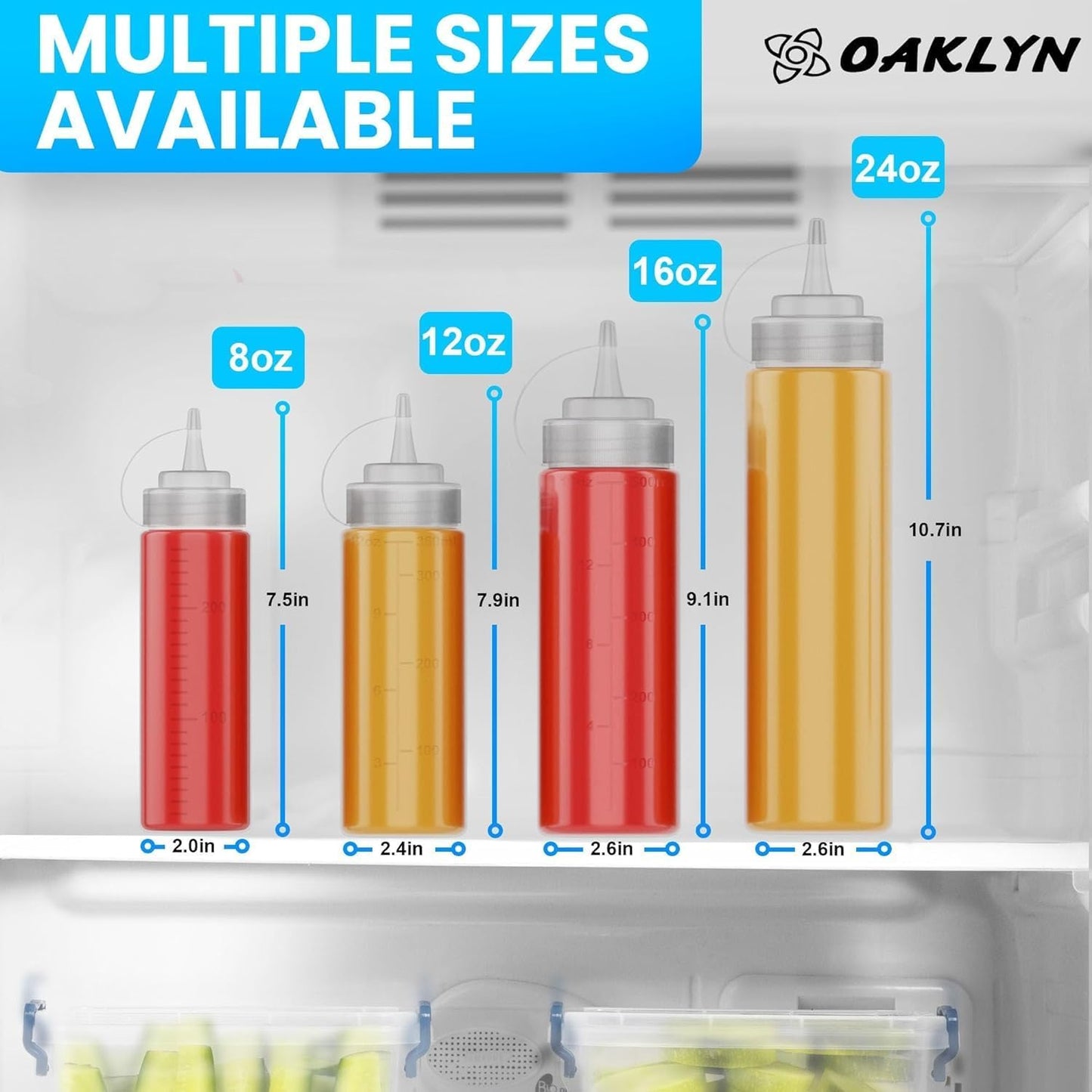 Oaklyn Squirt Bottles 16oz, 6 Pack – BPA-Free Condiment Squeeze Bottles for Sauces, Dressings, Oils, BBQ & Crafts – Durable, Leak-Proof, Easy to Fill & Clean
