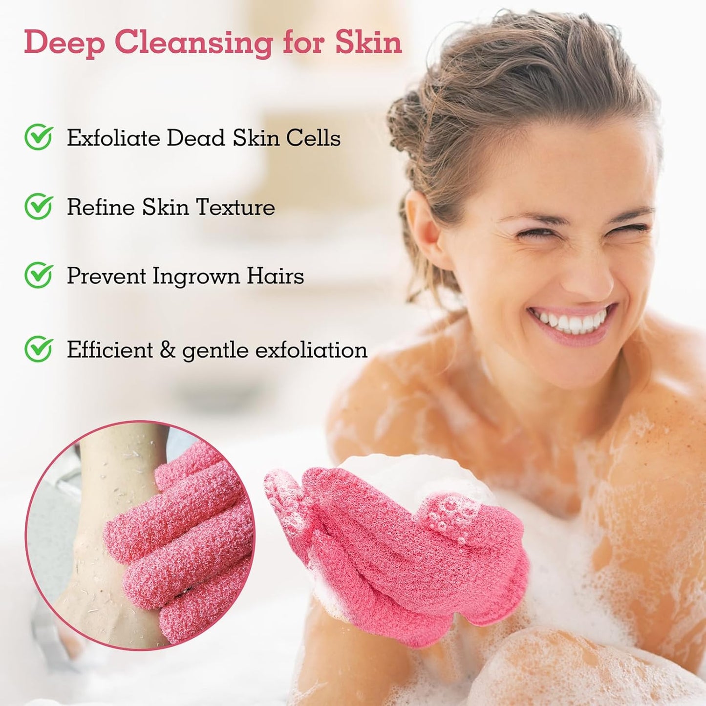 Evridwear Exfoliating Gloves for Shower, 100% Nylon Thick Soft Medium Heavy Bathing Gloves Dead Skin Remover Body Scrubber Smooth Skin with Hang Loop, 2 Pairs Heavy Hot Pink