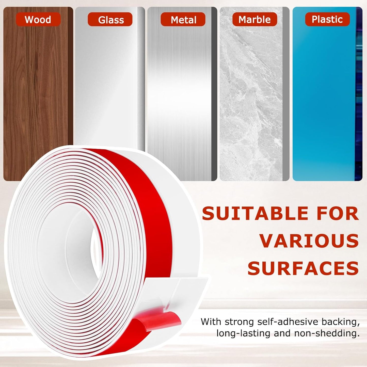 Weather Stripping Self Adhesive Door Draft Stopper Flexible Shower Door Bottom Seal Silicone Seal Strip for Sliding Glass Windows Side Gaps (White, 2 Inch Wide x 10 Feet Long)
