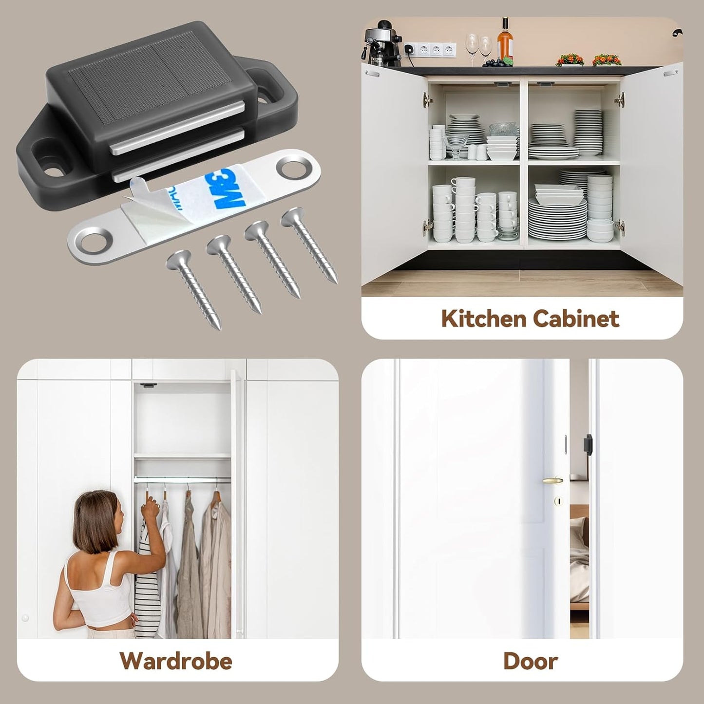 Cabinet Magnetic Catch Door Latch 30LB for Kitchen Drawer Magnets to Stay Closed Magnetic Catch Closet for Drawer（Black 24 Pack）