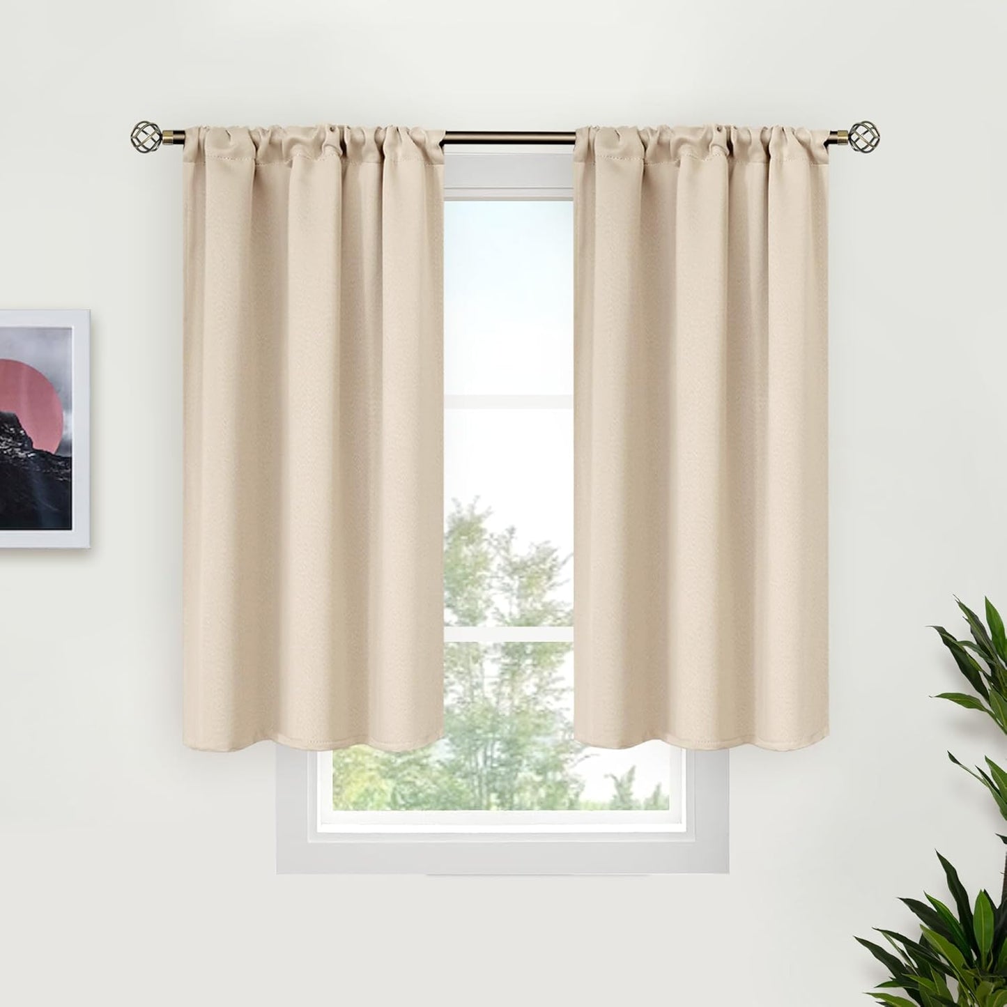 BGment Short Blackout Curtains for Bedroom 40 Inches Long - Thermal Insulated Room Darkening Curtain for Kitchen, Champagne, 34 x 45 Inch, 2 Panels