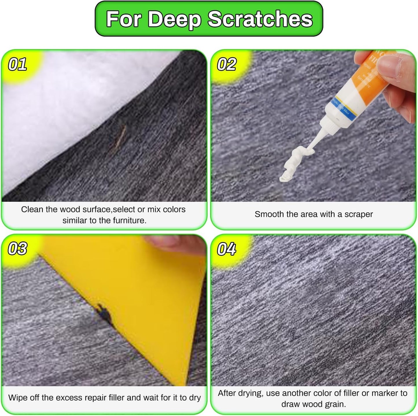 Wood Furniture Repair Kit,24 Colors Wood Fillers,Scratch Repair Covers & Removers for Repairing Scratches,Cracks,Dings and Holes in Cabinets, Cut Panels(Gray Series)