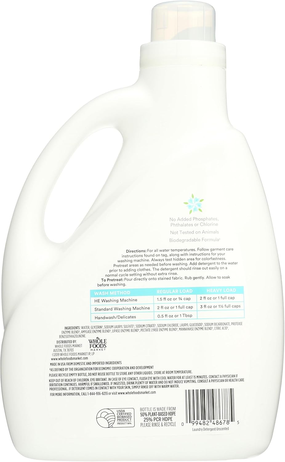 365 by Whole Foods Market, Concentrated Laundry Detergent, Unscented, 66 HE Loads, 100 Fl Oz