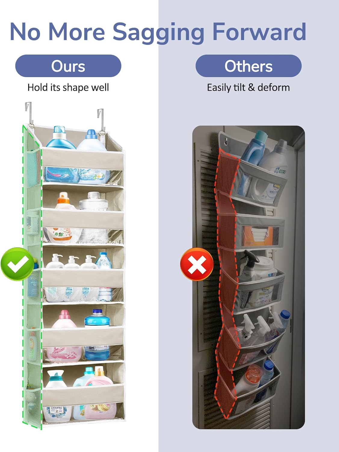 ULG 1-Pack Over Door Organizer with 5 Large Pockets 10 Mesh Side Pockets, 44 lbs Weight Capacity Hanging Storage Organizer with Clear Window for Bedroom Bathroom Kitchen, RV, Camper, Beige