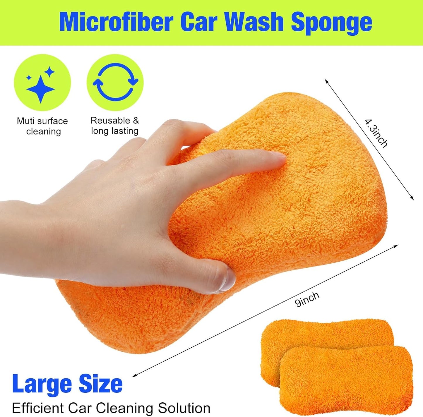 12 Pack Microfiber Car Wash Sponge 9" x 4.3" Large Sponges Two-Sided Non-Scratch Wash Mitt Microfiber Applicator Pad for Car Washing Supplies, Extra Thick Foam Kit Great for Cleaning