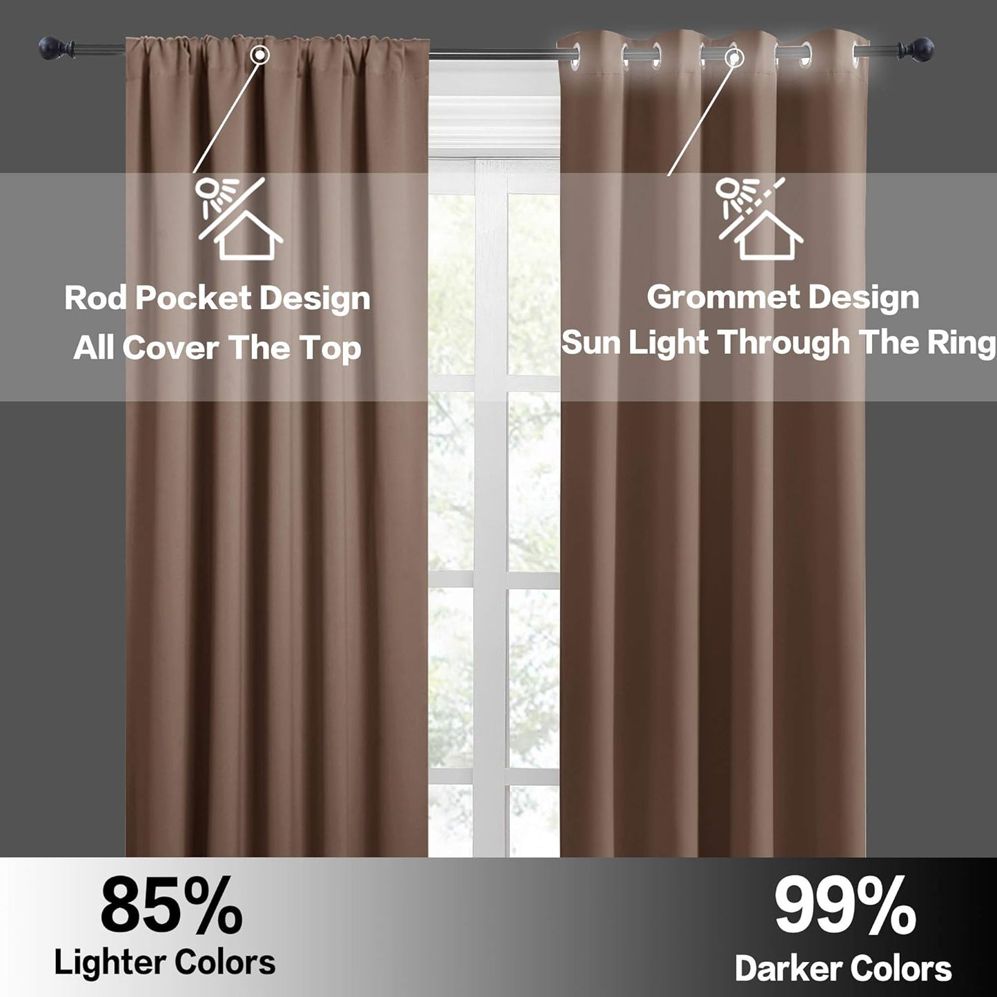 RYB HOME Long Curtains Light Blocking Drapes Window Treatment Panels Room Darkening Shades Blinds Sunlight UV Protection for Coffee Bar Livingroom, Wide 42 inch x Long 72 inch, Mocha, 2 Pcs