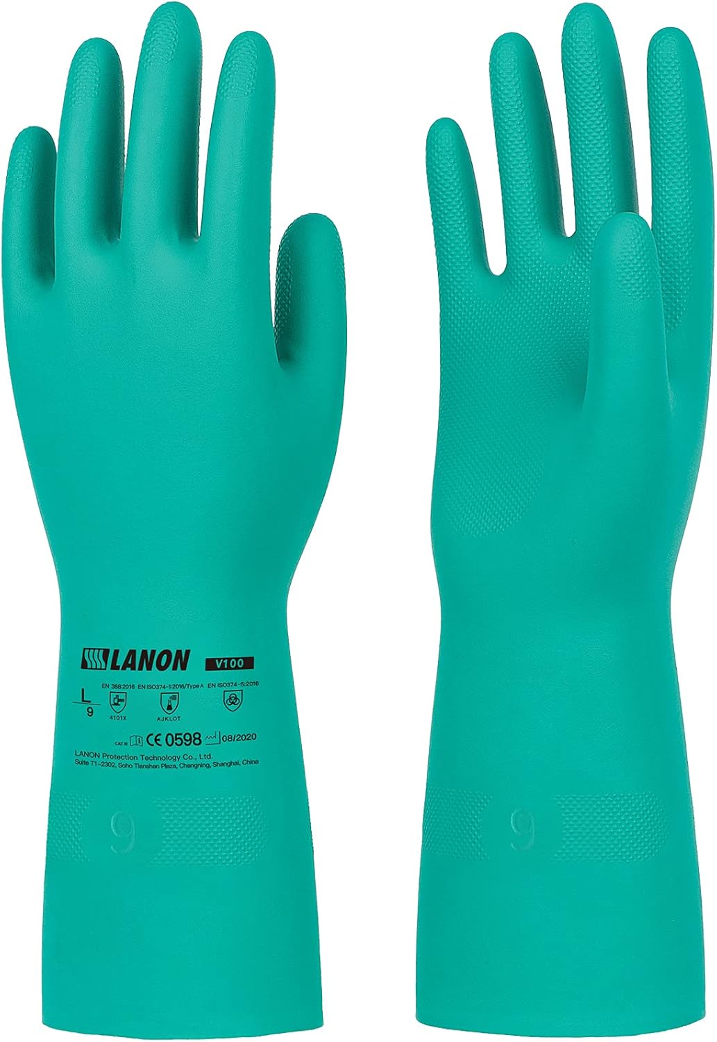 LANON 3 Pairs Nitrile Chemical Resistant Gloves, Reusable Heavy-Duty Rubber Gloves, Acid, Alkali & Oil Protection, Non-Slip, XL