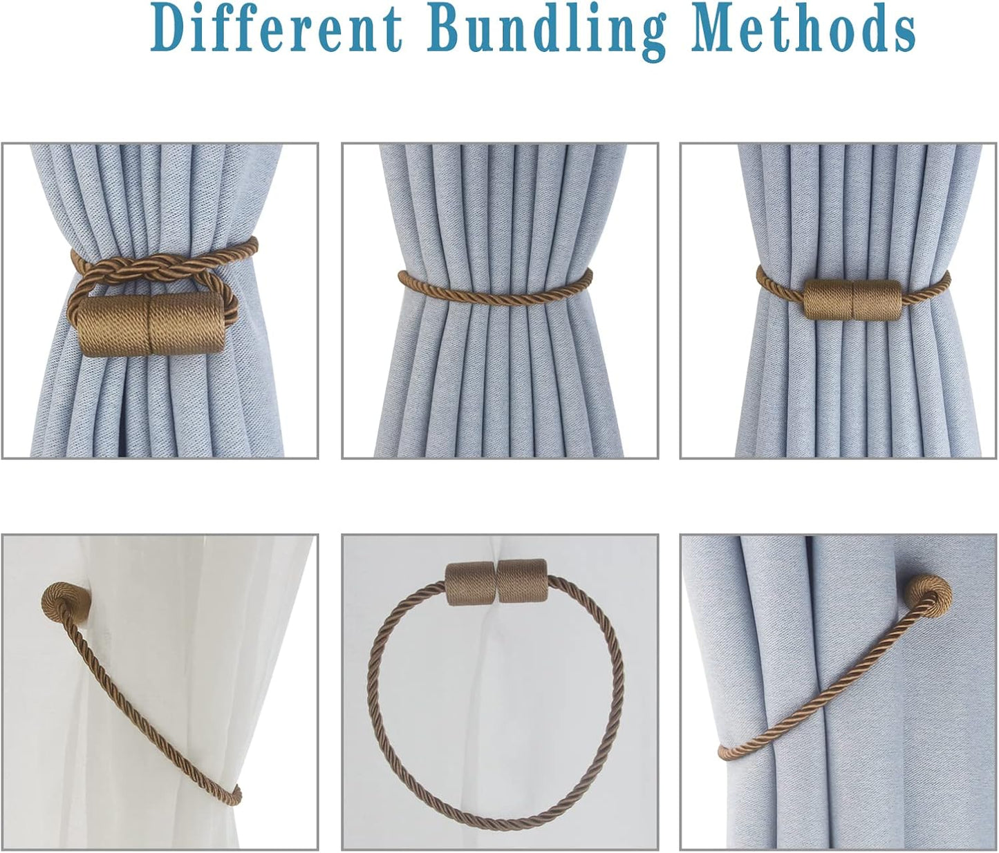 Magnetic Curtain Tiebacks 4 Pack Khaki Curtain Rope Tieback Curtain Holders for Drapes Modern Tie Backs Decorative Curtain Holdbacks