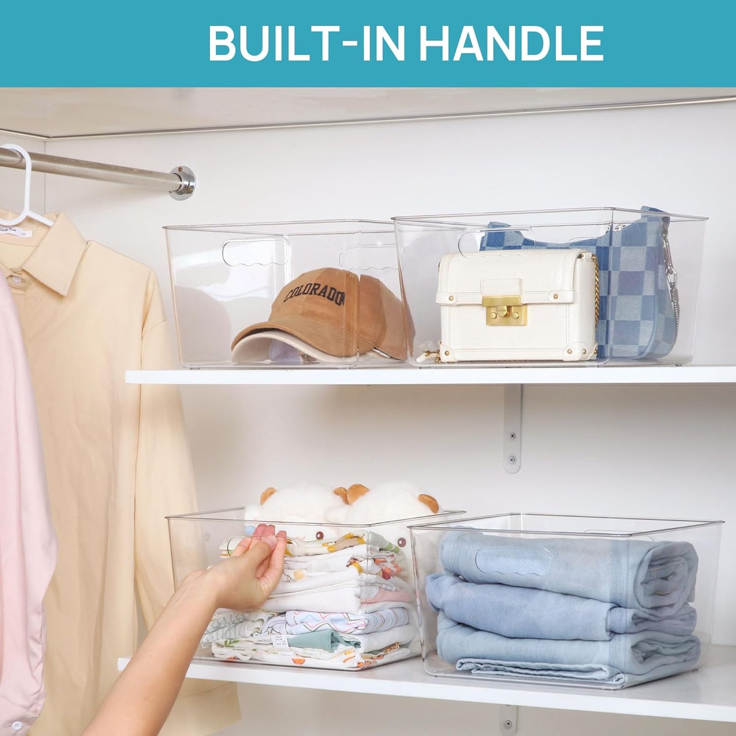 Vtopmart 8 Pack Extra Large Clear Plastic Storage Bins,11x11 Cube Acrylic Organizer Square Containers with Handle for Pantry,Closet,LaundryRoom,Kitchen,Bathroom,UnderSink Organization