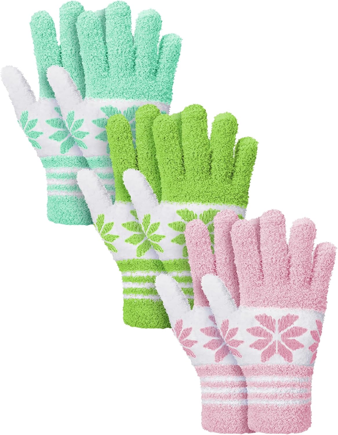 Patelai 3 Pairs Microfiber Plant Dusting Gloves Leaf Cleaning Gloves for Indoor Plants, Blinds, Furniture, House(Large,Snowflake Yellow, Pink, Blue, White)