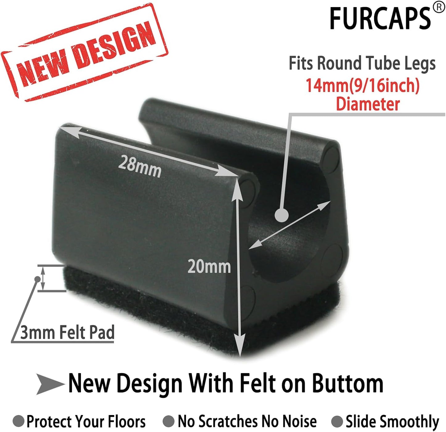 Rectangle U Shaped Chair Leg Tips Cap with Felt Pads,Furniture Feet Protector Slide Smoothly Glides,Protect Hardwood Floor No Scratches No Noise,Fit 14mm(9/16inch) Diameter Tubular Legs (Black 32PCS)