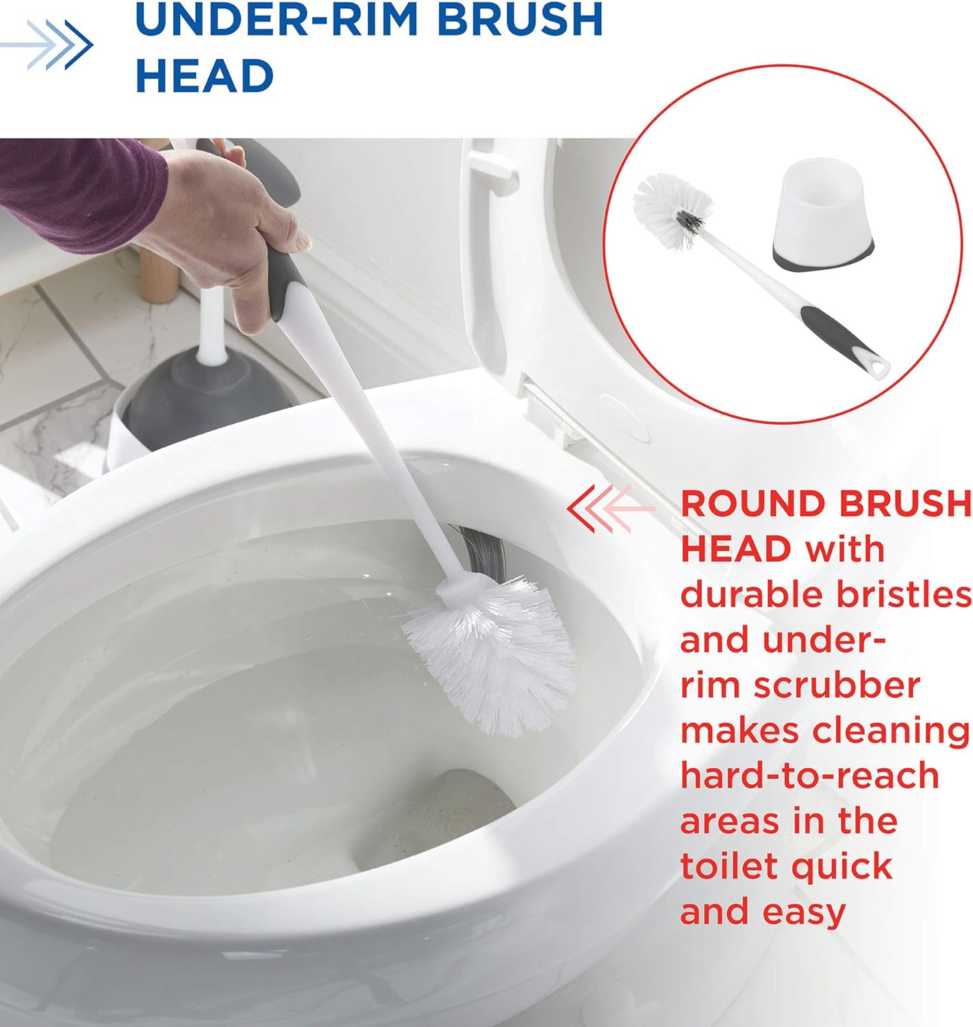 Clorox Under-Rim Toilet Bowl Brush with Corner Storage Caddy, 16 x 5 x 5.5 in