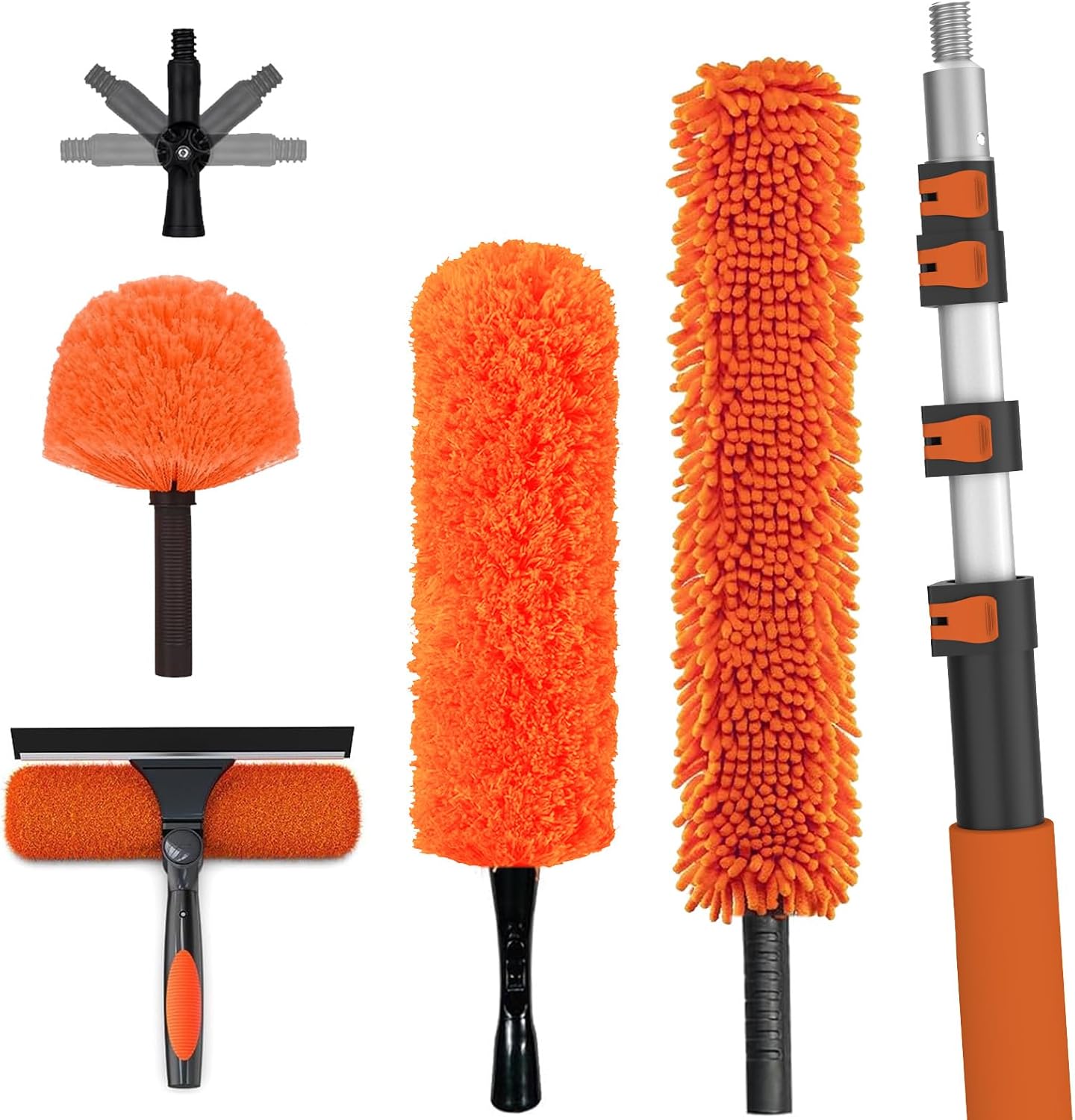 20FT High Reach Duster Cleaning Kit with Extension Pole, High Ceiling Fan Cleaner Duster Tool for Fan Blades, Window Washing Kit with Microfiber Feather Duster & Window Squeegee