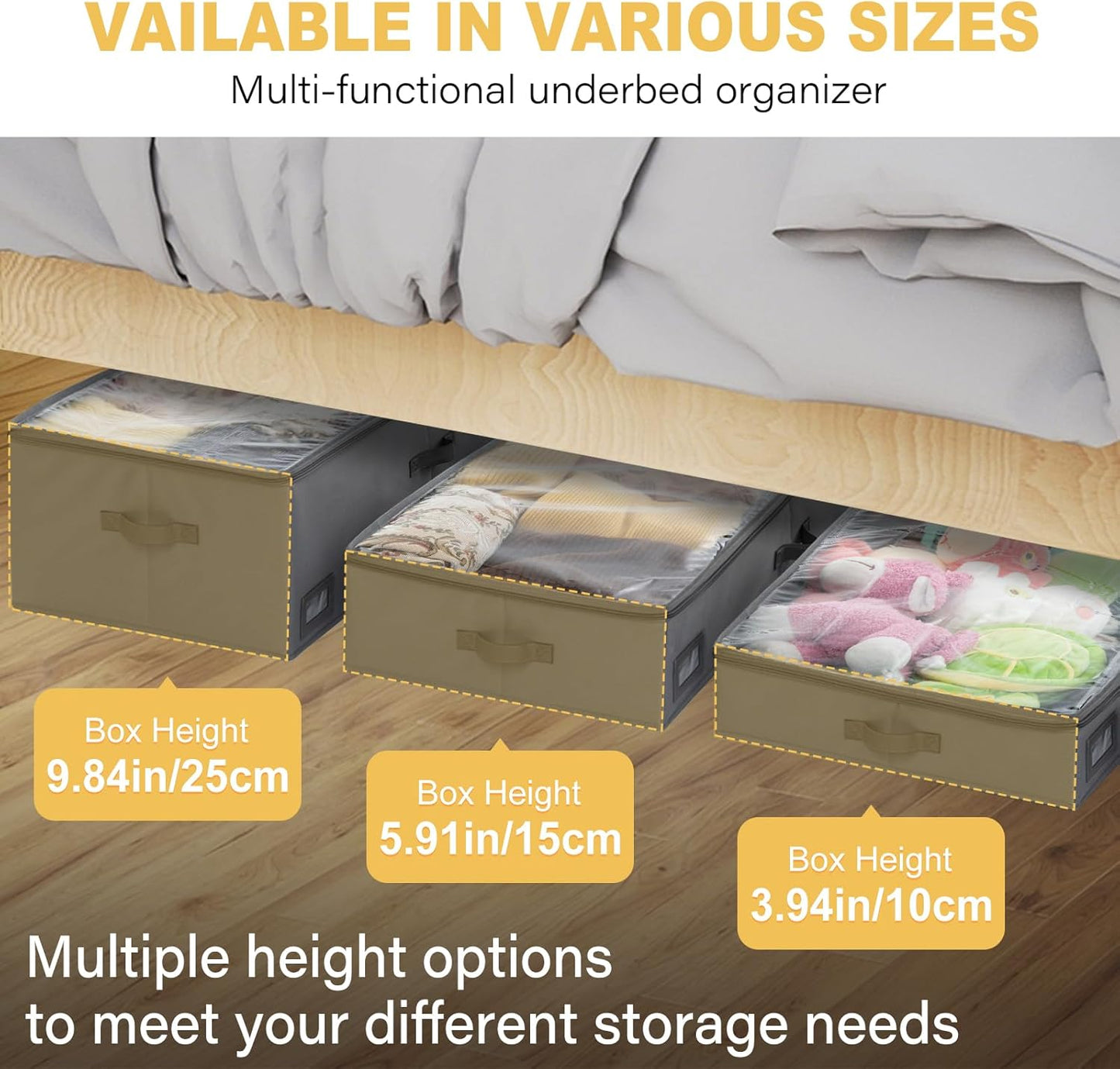 6-Inch Under Bed Storage Containers (3-Pack) | Sturdy Sidewalls | Clear Cover & Label Holder | Underbed Organizer for Crib/Couch | Stores Clothing/Blankets/Wrapping Paper/Toys