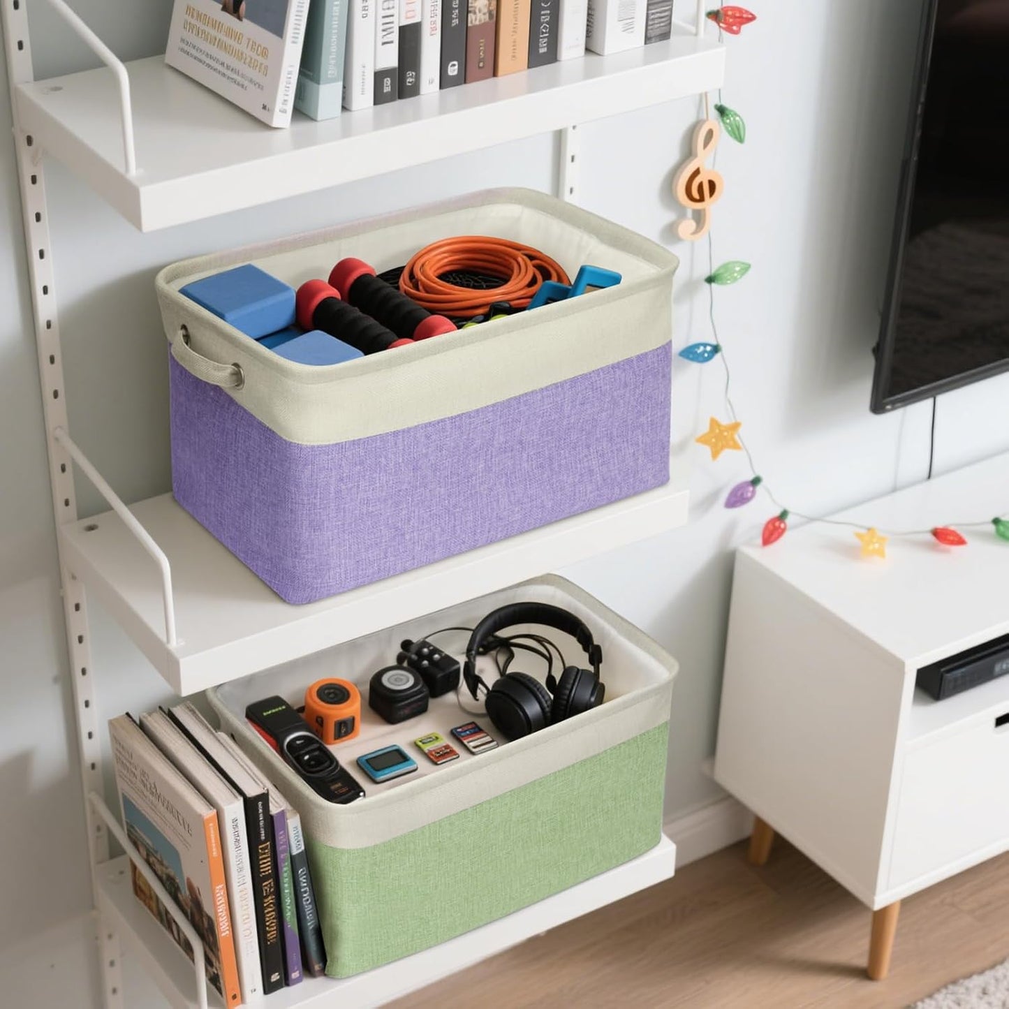 BALEINE 1 Pack Fabric Storage Bins for Shelves, Linen Storage Baskets for Organizing, Decorative Closet Bins for Clothes, Home (Pink, 15''x11''x9.5'')