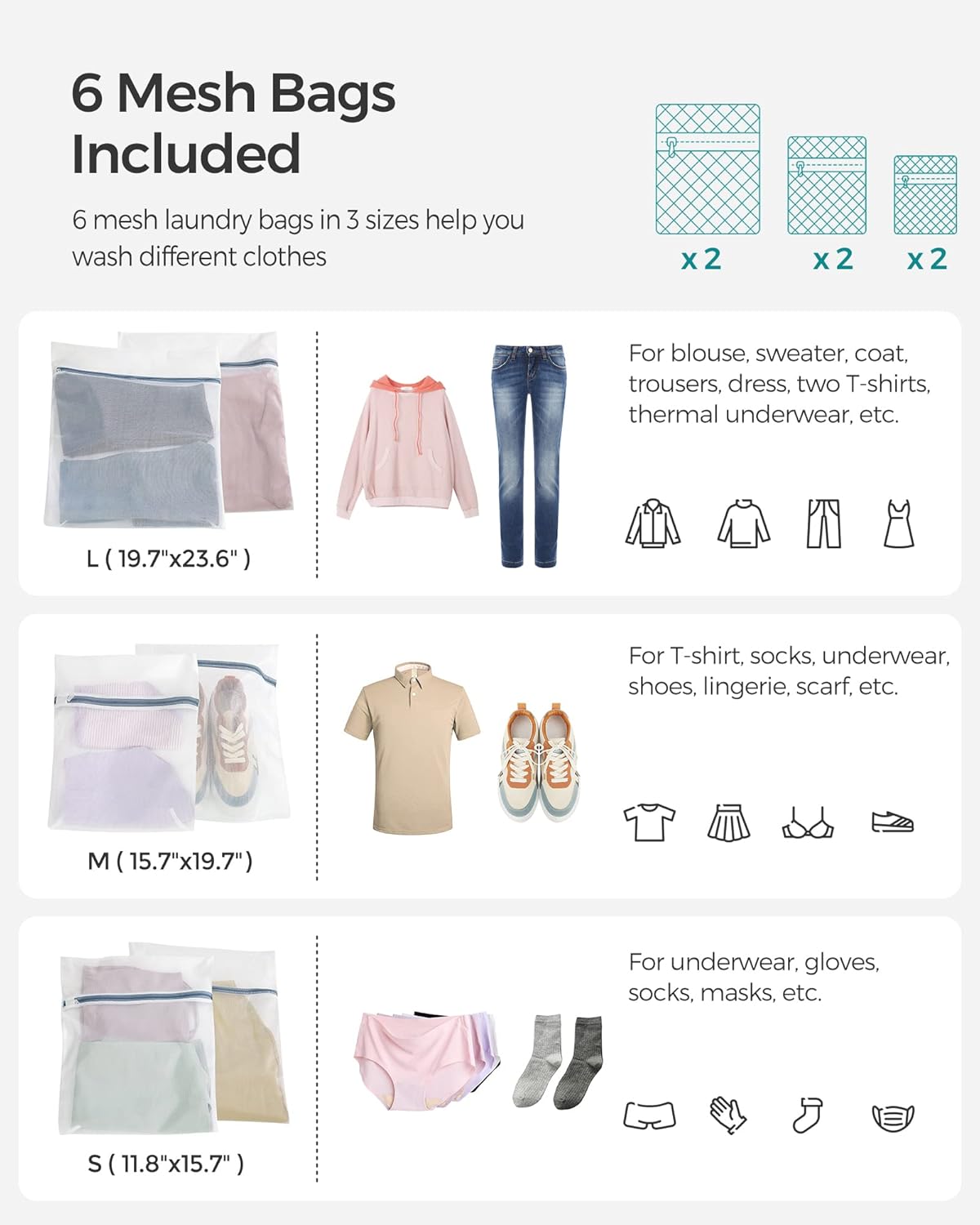 SONGMICS Laundry Hamper with Lid, 110L Clothes Hamper with 2 Removable Liner Bags, 6 Mesh Bags, Wicker Laundry Basket, Double Laundry Hamper for Laundry Room, 13 x 22.4 x 23.6 Inches, White ULCB52WT