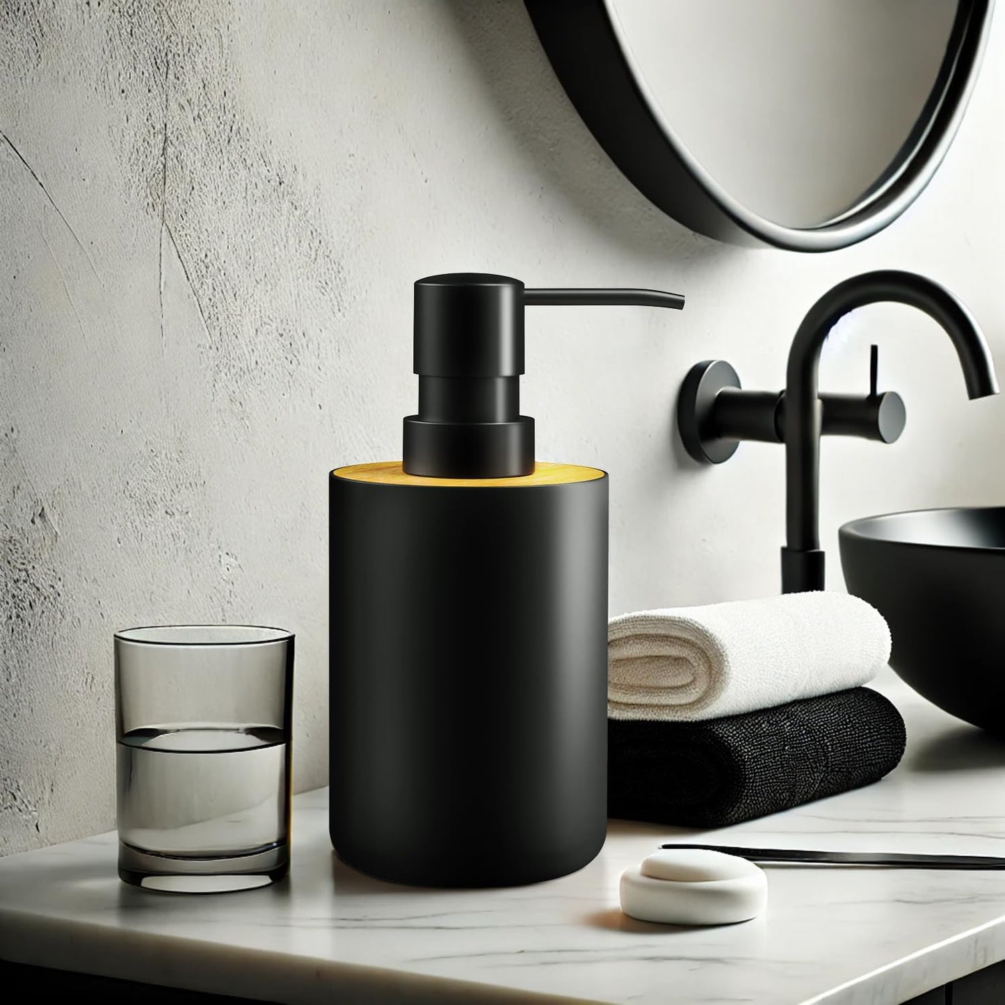Soap Dispenser for Bathroom and Kitchen, 12oz Modern Minimalist Style Plastic matte black Empty Lotion Dispenser with Refillable Pump,Liquid Bottle for Hand Soap, Dish Soap,College Dorm Use