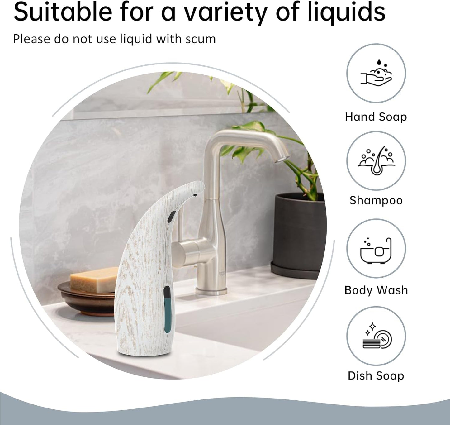 Automatic Liquid Soap Dispenser，300ML Touchless 4 Gear Adjustable,Countertop Electric Battery Operated Hand Soap Dispenser with Sensor for Bathroom,Kitchen,Office(White Wood Grain)