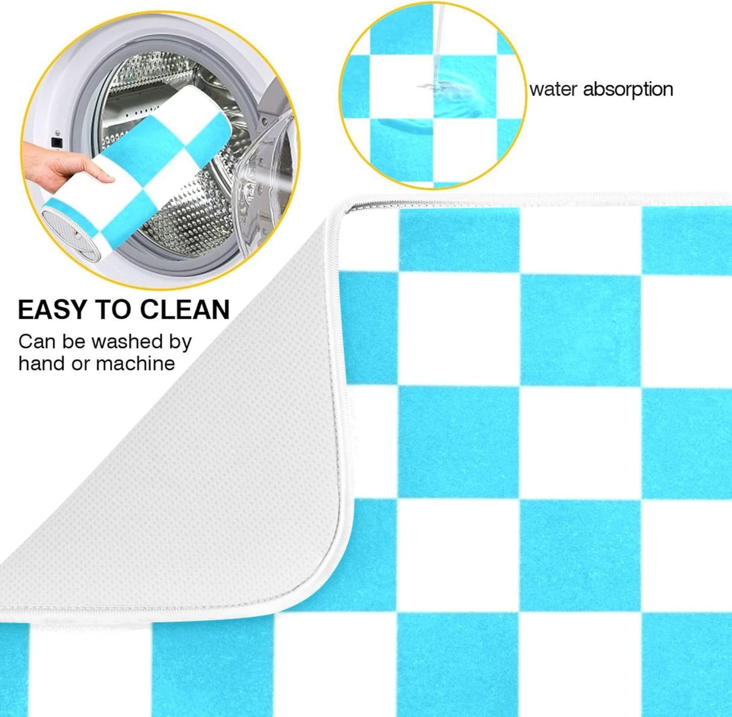 Turquoise Chessboard Dish Drying Mat for Kitchen Countertop 18x24 Teal Plaid Checkered Rectangle Large Drying Mat Reusable Quick Dry Dish Sink Absorbent Mats Easy Clean Decorative Home Essentials