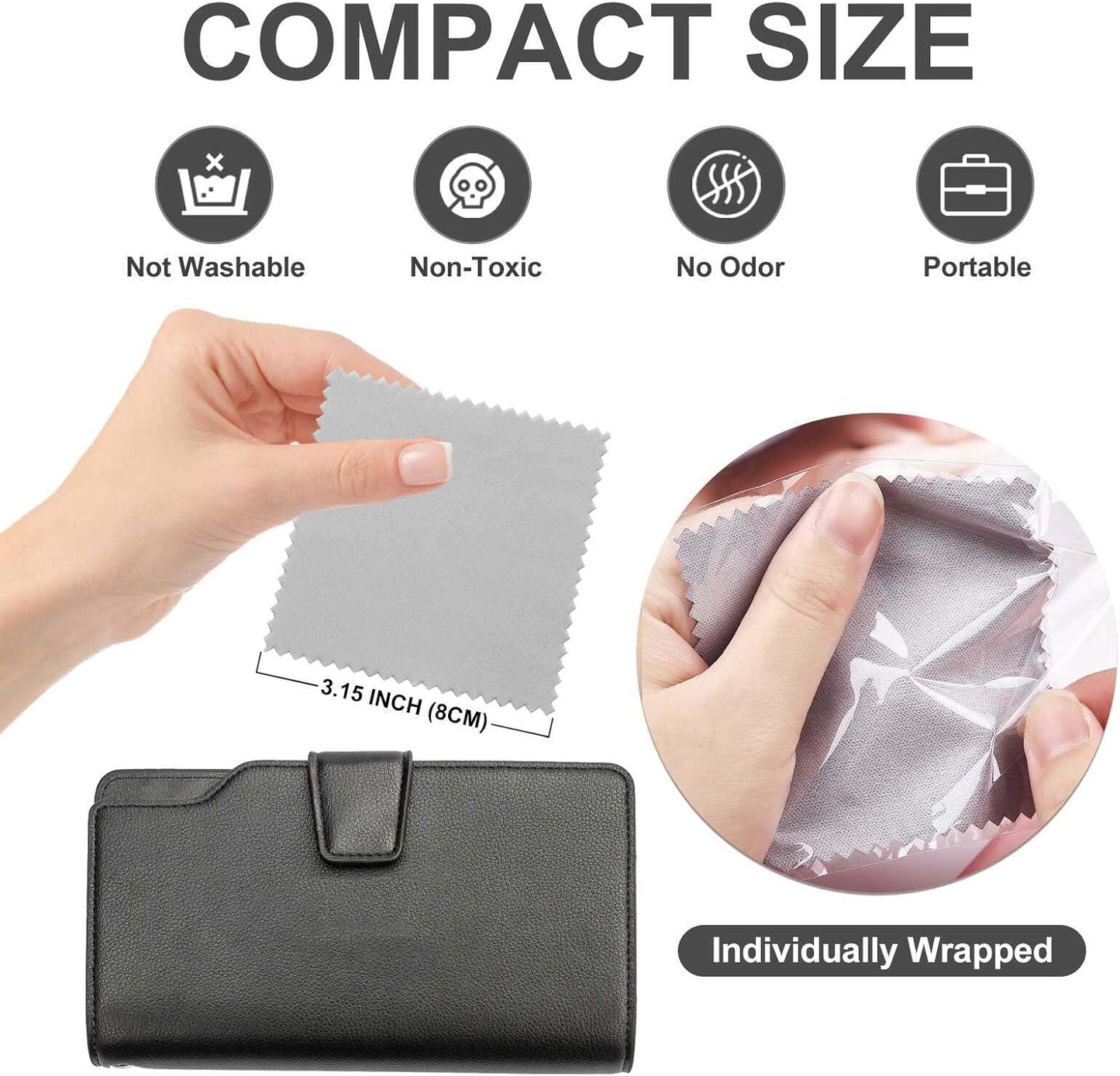 SEVENWELL 100pcs Jewelry Cleaning Cloth Gray Polishing Cloth for Sterling Silver Gold Platinum Small Silver Polish 8x8cm