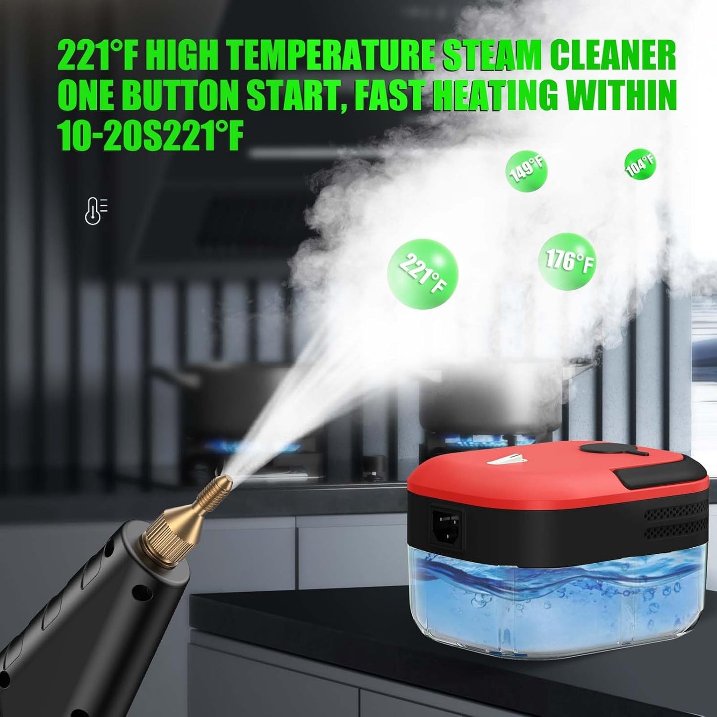 7-in-1 Handheld Steam Cleaner, 2200W High Pressure Steam Cleaner, 1.2L Portable Car Steam Cleaner for Home Kitchen, Bathroom, floor and Car Cleaning, 10s Fast Heating High Pressure Steam Cleaning, Red
