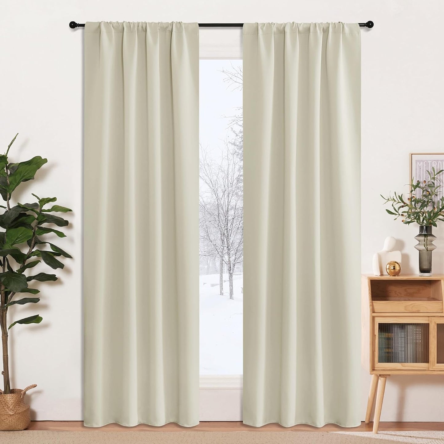 RYB HOME Blackout Curtains for Living Room, Large Window Shades for Bay Window Dining Parlor Bedroom Patio Door, Wide 34 x Long 80 inches, Beige, 2 Panels