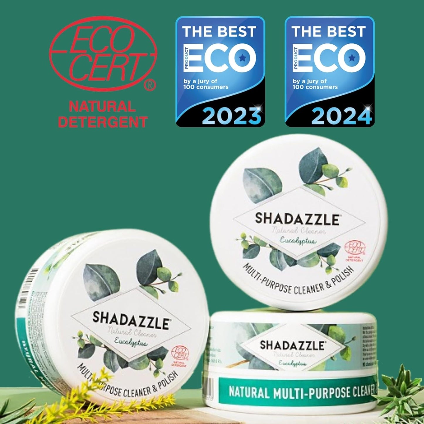 Shadazzle Natural All Purpose Cleaner and Polish – Eco friendly Multi-purpose Cleaning Product (2 Pack, Eucalyptus)