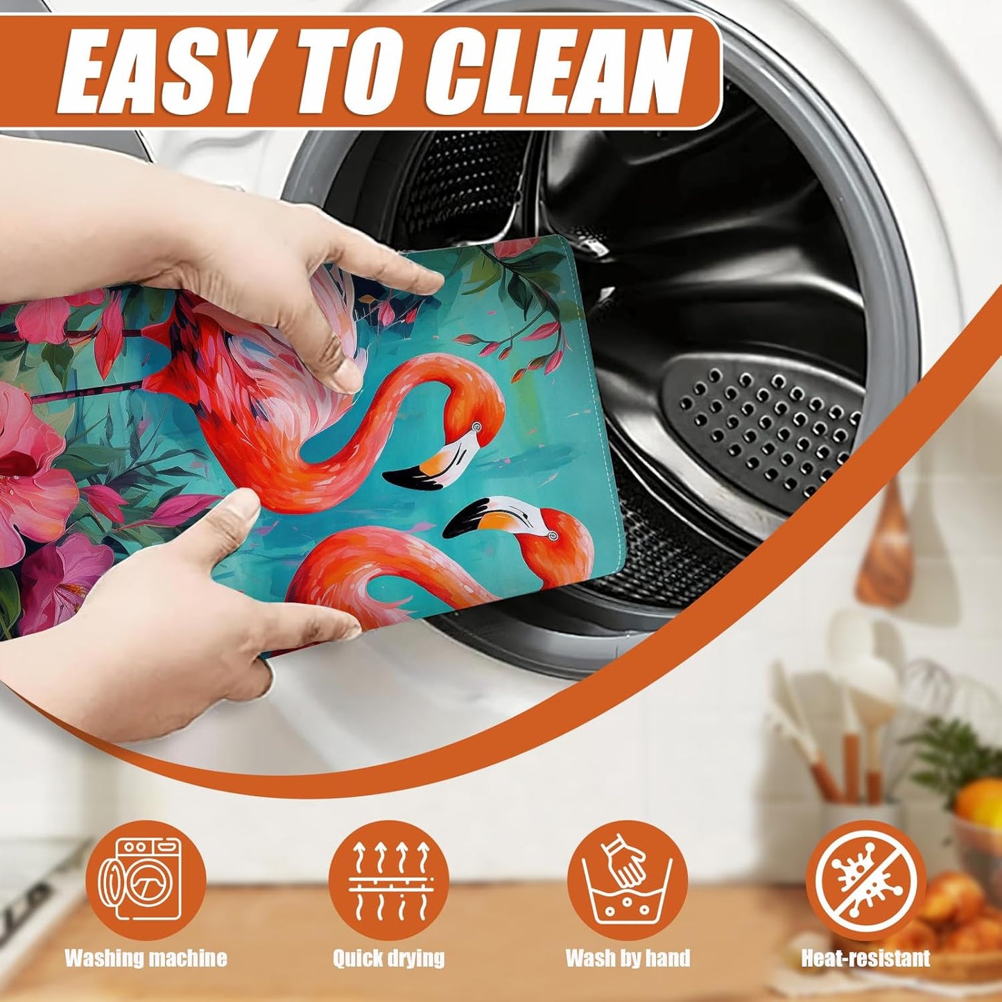 Tropical Flower Flamingo Dish Drying Mat for Kitchen Counter Microfiber Absorbent Dish Kitchen Drying Mat Draining Reusable Washable for Dishes/Utensils/Counterto