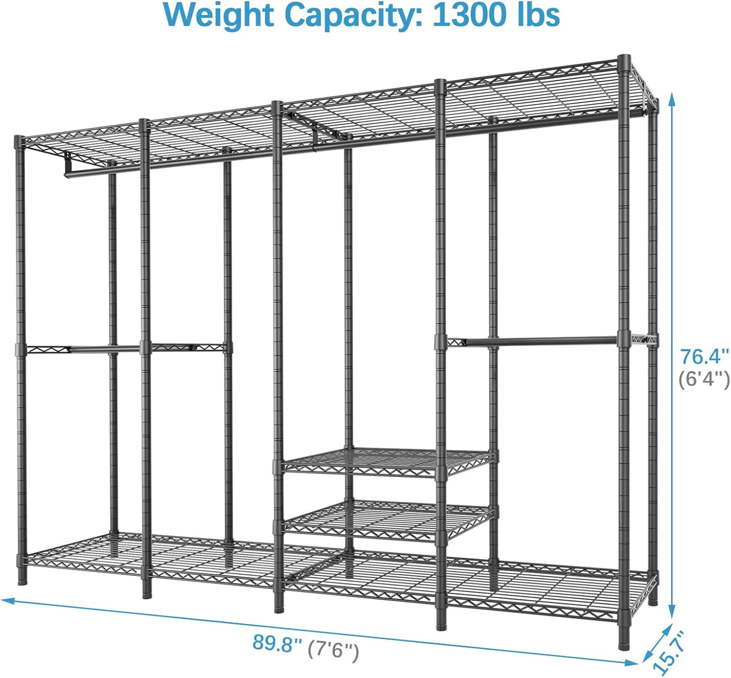 VIPEK V40 Plus Extra Large Clothes Rack Heavy Duty Clothing Rack for Hanging Clothes, Multi-Functional Closet Organizer System Freestanding Wardrobe Closet for Bedroom, Max Load 1300lbs, Black