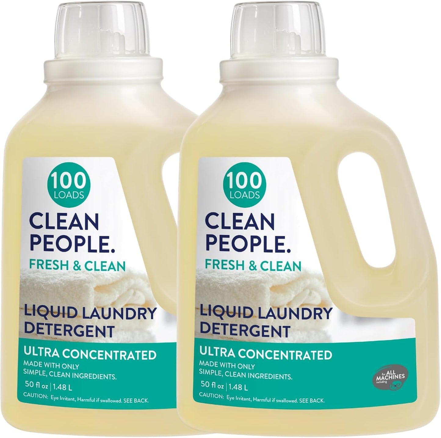 The Clean People Liquid Laundry Detergent - Recyclable Packaging, Stain Fighting - Ultra Concentrated, Laundry Soap - Fresh Scent, 50 fl oz (2 Pack)