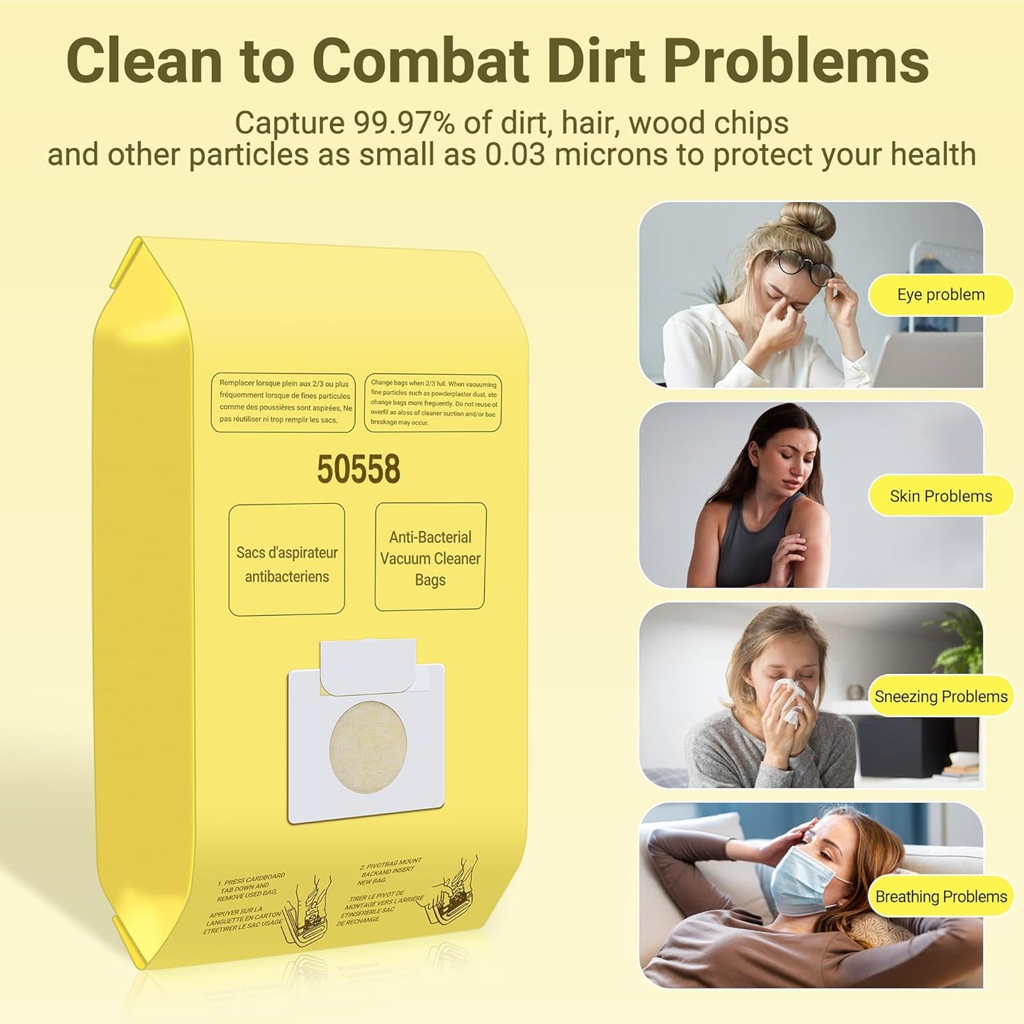 50558 Vacuum Cleaner Bags Replacement for Kenmore Canister Type C/Q 5055, 50555, 50557, 50558 and Pana·sonic Type C-5, C-18, 200 Series, 400 Series, 600 Series, 800 Seires Vacuum - 12 Pack