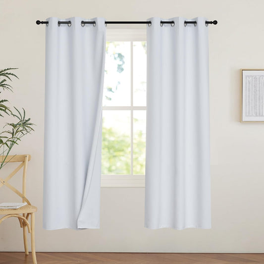 PONY DANCE White 100% Black Out Curtains 63 inch Length, Thermal Insulated Window Treatment Blacout Drapes for Bedroom, Room Darkening Noise Reducing Curtains for Living Room(2 Panels, 42 inches Wide)