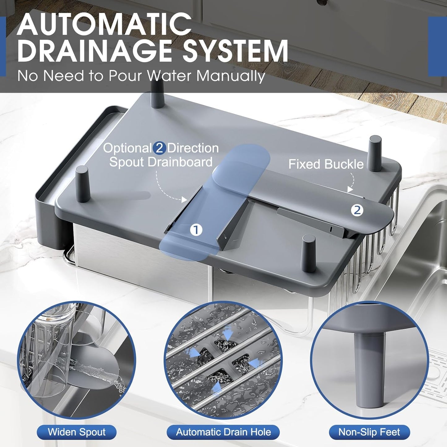 Stainless Steel Dish Drying Rack - Large Capcity 304 Grade Dish Drainer for Kitchen Counter with Drain Board, Utensil Holder & Detachable Cup Shelf, Rustproof Multifunctional Organizer