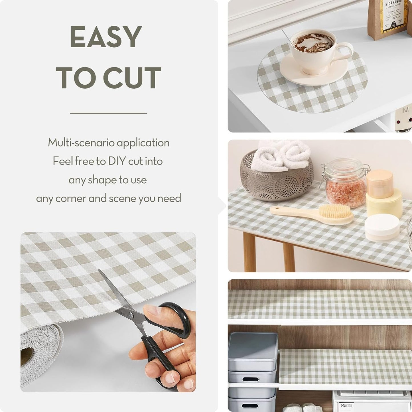 Drawer Shelf Liner for Kitchen Cabinet Liner Non-Adhesive Non-Slip Shelf Thick Strong Grip Waterproof Contact Paper Easy to Clean for Shelves,Green Plaid,17.5IN X 10FT