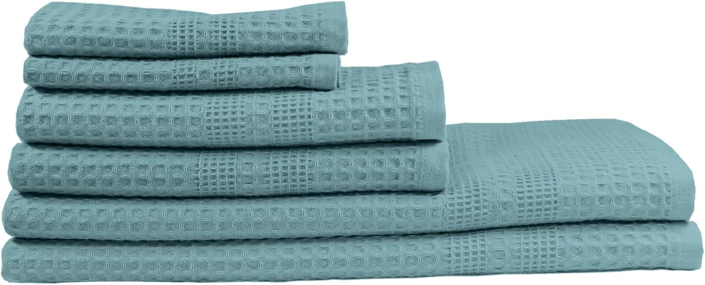 GILDEN TREE Waffle Towel Set Quick Dry Thin | 2 Bath Towels | 2 Hand Towels | 2 Washcloths, Classic Style (Seafoam)