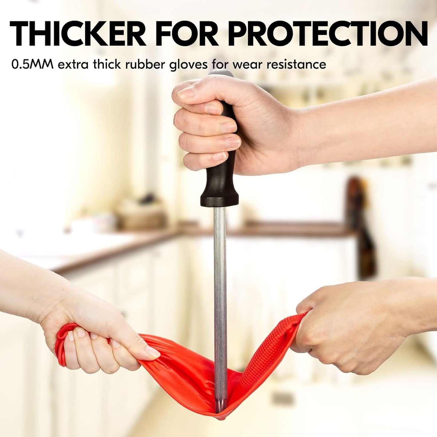 Vgo... 1-Pair Dishwashing Gloves, Reusable Household Gloves, Kitchen Gloves, Long Sleeve, Thick Latex, Cleaning, Washing, Working, Painting, Gardening, Pet Care (Size M,Red, RB2143)