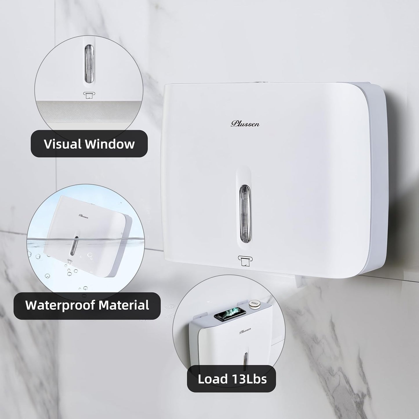 Paper Towel Dispenser Wall Mount Commercial Pack of 3 White Holder Fits Multifold Hand Towels for Kitchen Bathroom