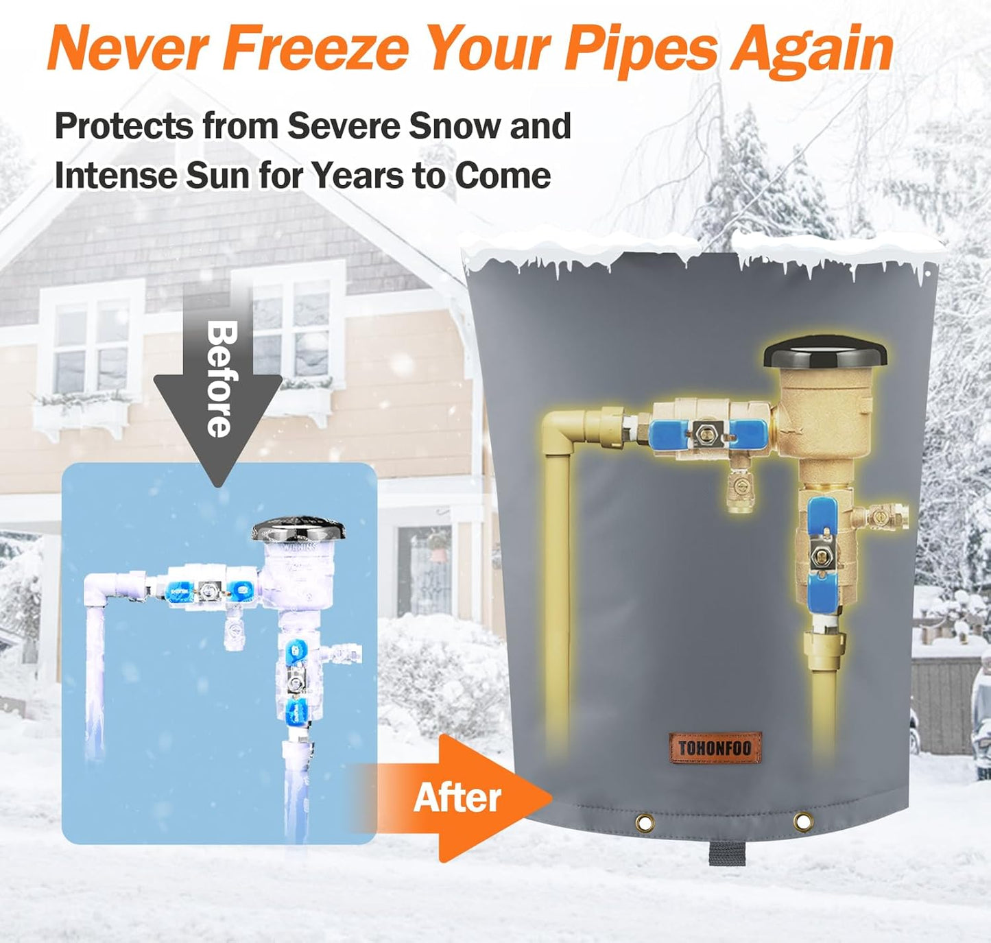 TOHONFOO Backflow Preventer Pipe Insulation Cover (5°F) - Irrigation Sprinkler Valve Insulated Pouch - Water Well Pump Cover - Sturdy 5 Layers for Winter Freeze Protection, 16" W x 20" H, Grey