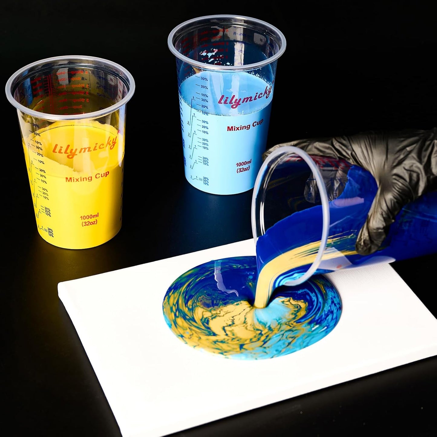 25 PACK Plastic Measuring Cups, 32 oz (1000ml) Disposable Mixing Cups, Measurement ratios: 2:1, 3:1, 4:1, Perfect for Epoxy Resin, Paint Mixing, Art DIY