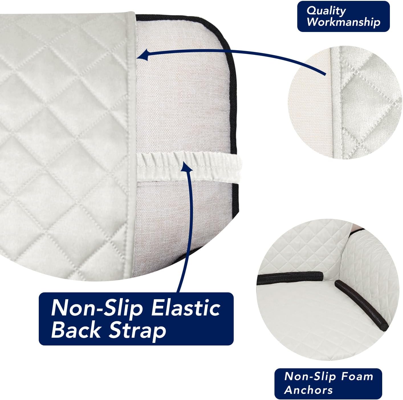 PureFit Reversible Quilted Sofa Cover, Water Resistant Slipcover Furniture Protector, Washable Couch Cover with Non Slip and Elastic Straps for Kids, Dogs, Pets (Chair, Ivory/Ivory)