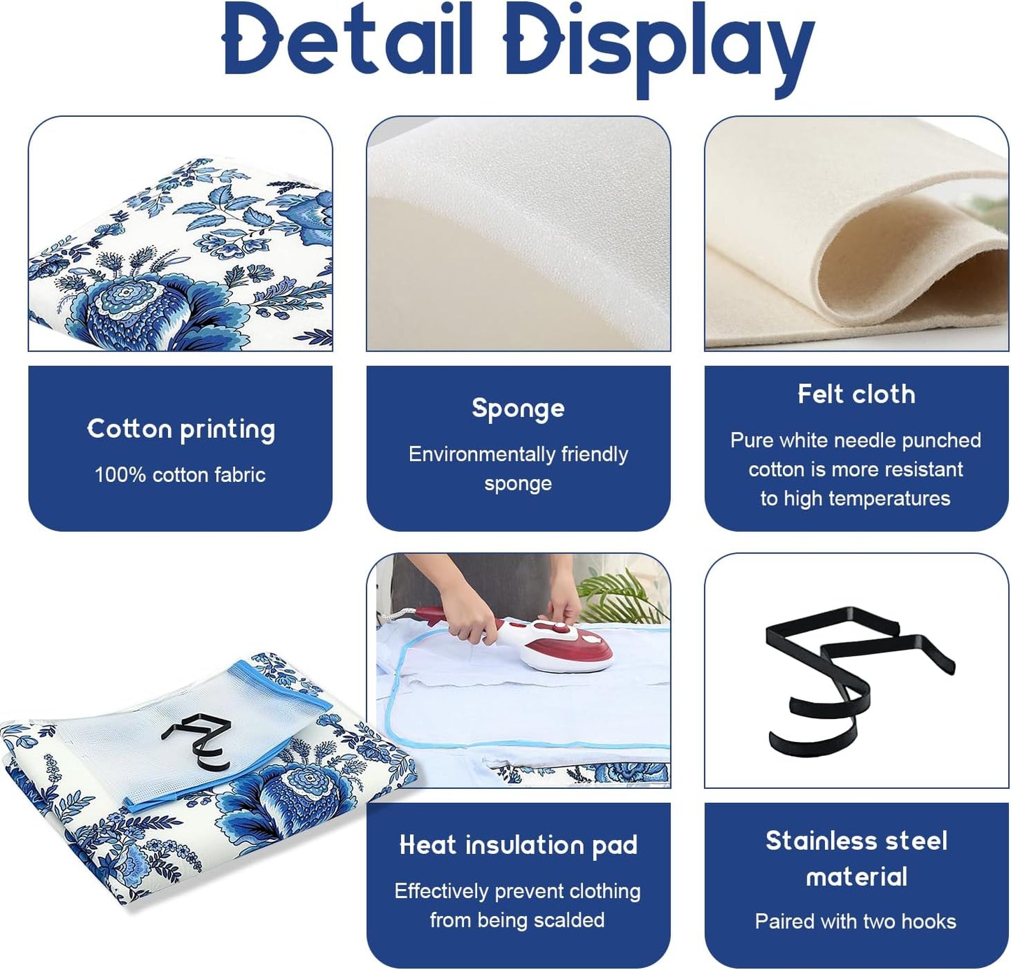 Portable Ironing Mat - 3mm Heat Resistant Padding with 2 Hooks + 1 Insulating Pad for Tabletop or Bed Steam Pressing | Quilting & Travel Blanket Ironing Board Alternative