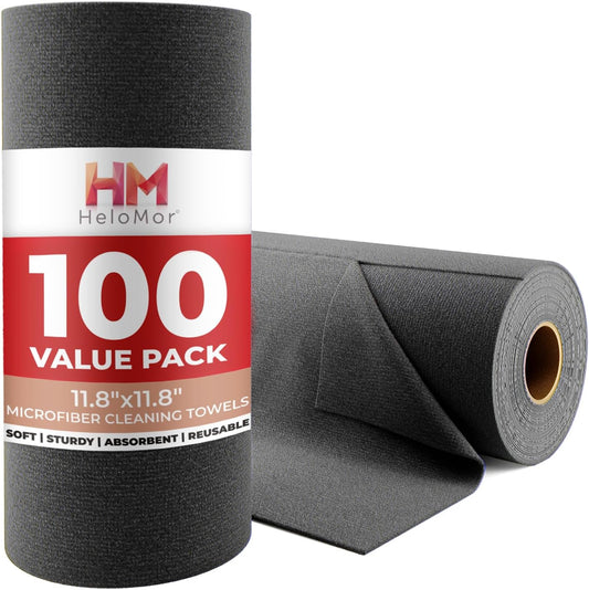 100 Pack Microfiber Cleaning Cloth Roll - Tear Away Reusable Paper Towels Washable, 11.8" Ultra Absorbent Cleaning Supplies for Housekeeping, Cleaning Rags Microfiber Towel, Lint Free Cloth Value Pack