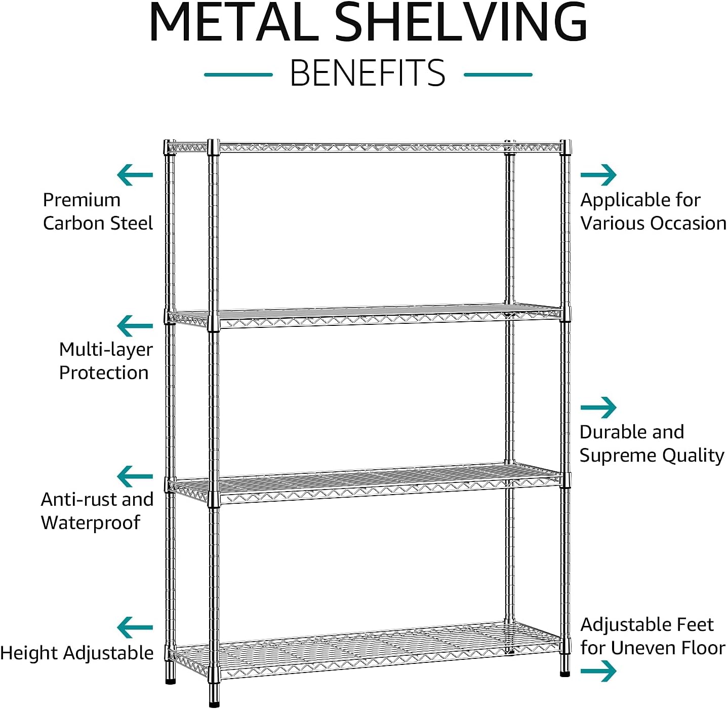 IZEUK 4-Tier Adjustable Heavy Duty Metal Wire Shelving Unit, Wide Storage Rack Organizer for Garage, Kitchen, Office, Dorm, Warehouse (Silver, 15.8" D x 45.8" W x 59.4" H, 1400 lbs Capacity)